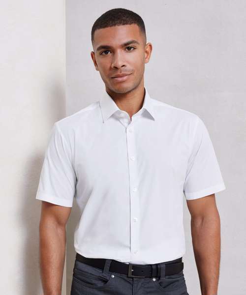 Stretch fit cotton poplin short sleeve shirt