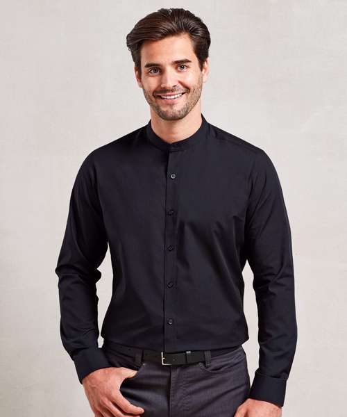 Banded collar grandad long sleeve shirt