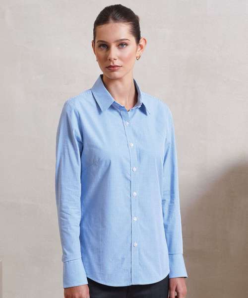 Women's Microcheck (Gingham) long sleeve cotton shirt